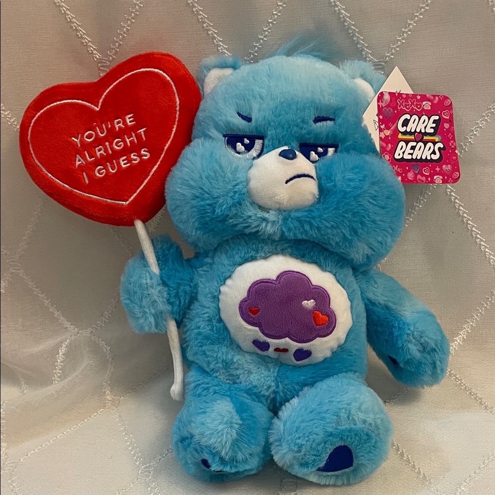 Care Bears Grumpy Bear Valentine’s Plush With Red Heart Shaped Lollipop